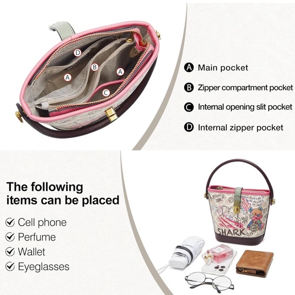 FOXLOVER Fabric Bucket Crossbody Bags for Women Top-Handle - Picture 6 of 6